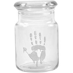 Clear Glass Herb Stash Jar with Lid 4.5 oz with Zombie Hand Logo from Smoke Promos