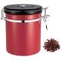 Airtight Coffee and Food Storage Canister Stainless Steel Can Container for Coffee Bean Coffee Ground Tea Sugar Flour, 52 FL Oz (Red)