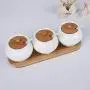 Kitchen seasoning box/Ceramic Condiment Storage Container with Bamboo Wood Tray Salt jar Three-Piece Set