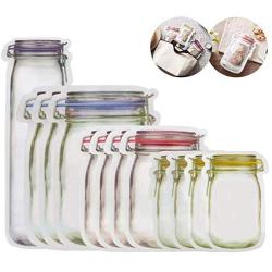 scgtpapadc 10/12Pcs Jar Shape Zipper Bag Reusable Snack Saver Food Sandwich Storage Pouch 10pcs