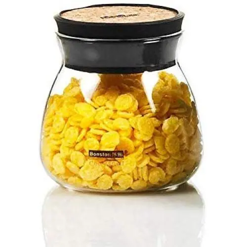 HOUSIYU Glass Candy Jar Natural Cork Cap Sealed Cans for Honey/Wine/Milk Powder/Tea/Coffee Beans/Biscuits/Bathroom Accessories Storage Containers, Black HOUSIYU Glass Candy Jar Natural Cork Cap Sealed Cans for Honey/Wine/Milk Powder/Tea/Coffee Beans/Biscuits/Bathroom Accessories Storage Containers, Black
