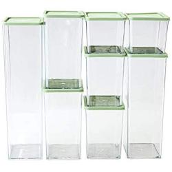 WH- Kitchen Storage Box 8 Sets Snack Cereals Canister Transparent Housing In Sealed Jars Insect Classification (Color : Green)