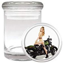 Pinup Girl on Motorcycle Sexy Vintage Medical Odorless Glass Jar