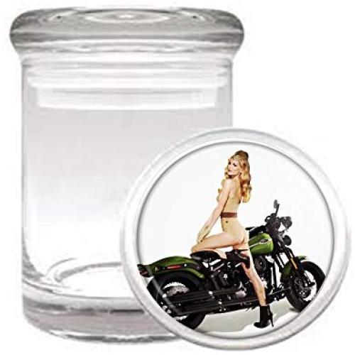 Pinup Girl on Motorcycle Sexy Vintage Medical Odorless Glass Jar