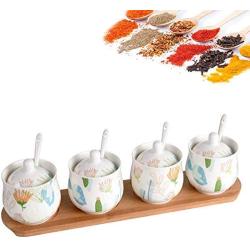 TNKML Ceramic Spice Jars Spice Jars Jars Jars Ceramic Spices Storage Containers For Storage Of Pepper Fennel Powder Salt Sugar Pepper Spice Containers 4Pieces