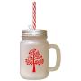 Red Love Tree Frosted Glass Mason Jar With Straw