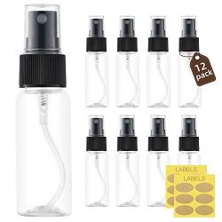 Lisapack 1oz Small Plastic Spray Bottle (12 Pack) Empty Mini Fine Mist Travel Size Atomizer, Tiny Sprayer for Little Perfume, Water, Cologne, Alcohol, Samples (Clear, 30ml)