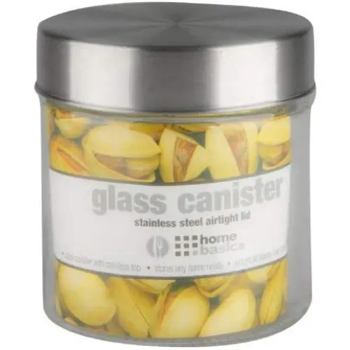 Home Basics Small 25 oz. Round Glass Canister Jar Container Fresh Sealed with Air-Tight Stainless-Steel Twist Top Lid for Kitchen Pantry Food Storage Organization, Clear Home Basics Small 25 oz. Round Glass Canister Jar Container Fresh Sealed with Air-Tight Stainless-Steel Twist Top Lid for Kitchen Pantry Food Storage Organization, Clear
