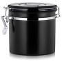 joyMerit Stainless Steel Airtight Canister with Vent Valve＆ Date Tracker Wheel and Locking Clamp for Kitchen, Coffee Ground Vault Jar, Black, 800ml/ 27-ounce