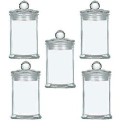 BESTONZON 5PCS Mini Round Clear Glass Spice Shaker Set Spices Storage Container Tea Storage Jar