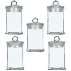 BESTONZON 5PCS Mini Round Clear Glass Spice Shaker Set Spices Storage Container Tea Storage Jar