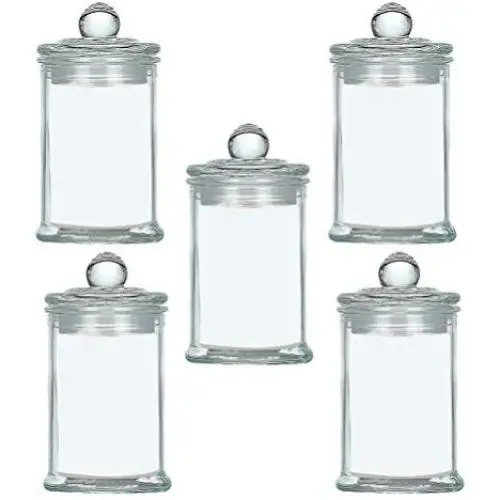 BESTONZON 5PCS Mini Round Clear Glass Spice Shaker Set Spices Storage Container Tea Storage Jar BESTONZON 5PCS Mini Round Clear Glass Spice Shaker Set Spices Storage Container Tea Storage Jar