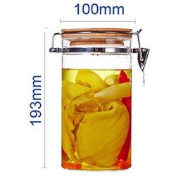 WANGLX ST Glass Food Jar Kitchen Storage Canister Bamboo Lid with Silicone Ring Airtight Cereal Sealed Plastic Container Durable Transparent Keep Dry Fresh, A 1150ml