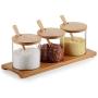 TNKML Glass Seasoning Jar Bamboo Cover Spoon Fashion Design Glass Storage Jar For Spice Salt Pepper Coffee Sugar Jar Salt Shaker Spice Container