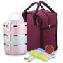 Thermos Food Jar 2100ML Thermos Stainless Food Flask For Student Leakproof Insulated Food Containers Portable Bag Three Floors (Color : Purple)