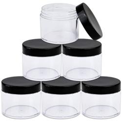 Beauticom 2 oz./ 60 Grams/ 60 ML (Quantity: 6 Packs) Thick Wall Round Clear Plastic Leak-Proof Jars Container with Black Lids for Cosmetic, Lip Balm, Lip Gloss, Creams, Lotions, Liquids