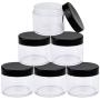 Beauticom 2 oz./ 60 Grams/ 60 ML (Quantity: 6 Packs) Thick Wall Round Clear Plastic Leak-Proof Jars Container with Black Lids for Cosmetic, Lip Balm, Lip Gloss, Creams, Lotions, Liquids