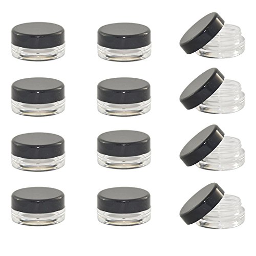 AEXGE 3 Gram Jar,50 pcs New Empty Cosmetic Storage Containers Black Lid Clear Base Plastic 3 ML Jar Small 3g Bottle for Make Up, Eye Shadow, Nails, Powder, Gems, Beads, Jewelry