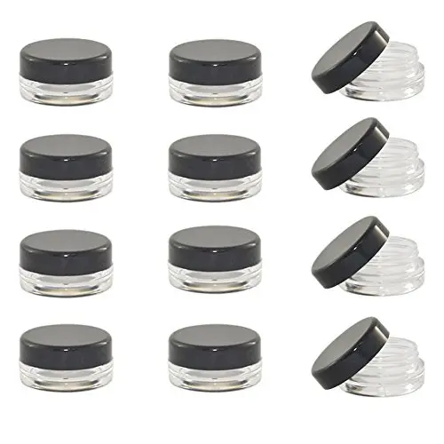 AEXGE 3 Gram Jar,50 pcs New Empty Cosmetic Storage Containers Black Lid Clear Base Plastic 3 ML Jar Small 3g Bottle for Make Up, Eye Shadow, Nails, Powder, Gems, Beads, Jewelry AEXGE 3 Gram Jar,50 pcs New Empty Cosmetic Storage Containers Black Lid Clear Base Plastic 3 ML Jar Small 3g Bottle for Make Up, Eye Shadow, Nails, Powder, Gems, Beads, Jewelry