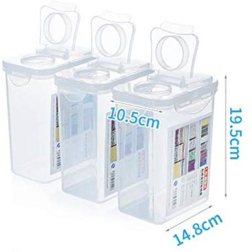Tree House Food Storage Canisters Lids, Japanese Square Sealed jar Clear Plastic Pack of 3-D 1.8LX3