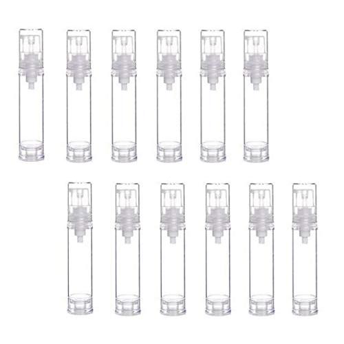 12Pcs Transparent Airless Pump Press Bottle Portable Plastic Vacuum Bottle Empty Refillable Sample Travel Container Jars Vials Pots Makeup Holder for Lotion Essence Emulsion Foundation (10ml/0.34oz)