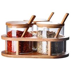 Mini Spice Jars Glass seasoning jar set with bamboo spoon bamboo cover kitchen supplies
