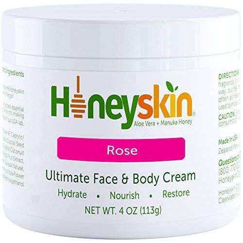Natural Face and Body Moisturizing Skin Cream - with Manuka Honey and Coconut Oil - Anti Aging and Wrinkle - Hydrating Facial Moisturizer - Skin Firming and Tightening - Natural Rose Scent (4oz)