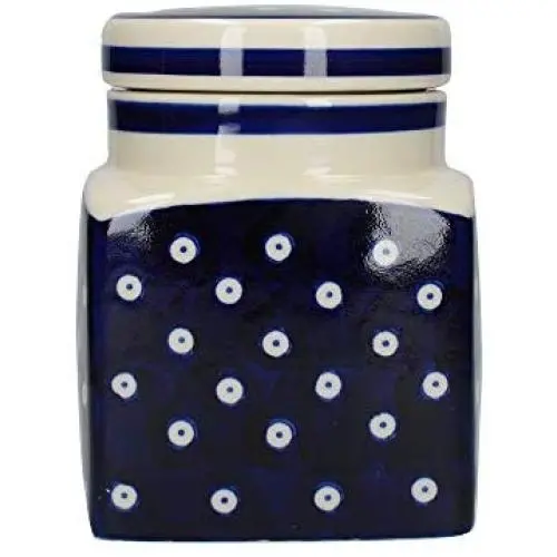 London Pottery Out of The Blue Coffee Container/Tea Caddy/Sugar Pot, Stoneware, Navy Blue Circles Design, 13 x 13 x 16.5 cm London Pottery Out of The Blue Coffee Container/Tea Caddy/Sugar Pot, Stoneware, Navy Blue Circles Design, 13 x 13 x 16.5 cm