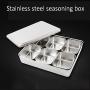 Stainless Steel Seasoning Jar Set, Kitchen 6/8 Grid with Lid Rectangular Spice Box, Suitable for Pepper/Salt Seasoning Storage Jar,B