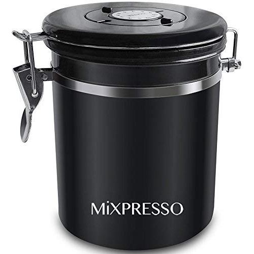 Black Coffee Container Airtight - Coffee Canister Kitchen Storage Coffee Jar With Date Tracking For All Types Of Coffee - by Mixpresso (16 Ounces)