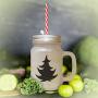 Maroon Christmas Tree #4 Frosted Glass Mason Jar With Straw