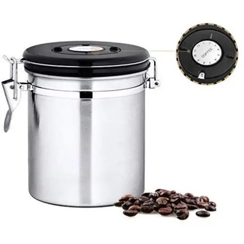 Chefs Star 16 oz Edelstahl Luftdichter Behälter mit integriertem CO2-Gasventil und Datumsverfolgung für Kaffeebohnen und Kaffeemehl