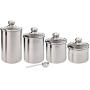 Beautiful Canisters Sets for the Kitchen Counter, Small Sized, 4-Piece Stainless Steel with Glass Lids and 20 ml Measuring Scoop - SilverOnyx Tea Coffee Sugar Canisters - 4pc Glass Lids