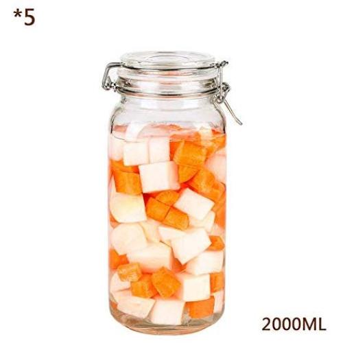 Kitchen Food Storage Jar Airtight Food Storage Storage Jar 5 Square Glass Spice Bottles With Transparent Glass Lids Stainless Steel Buckle Airtight Food Storage Spice Container Set 2000ML