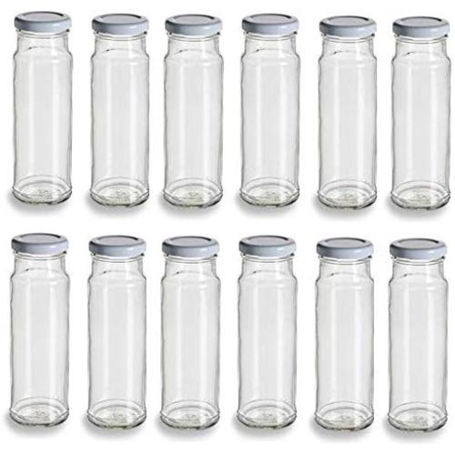 Nakpunar 12 pcs 8 oz Tall Glass Jars with Lids (White, 12)