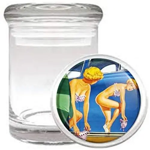 Pinup Girl Reflection in Classic Car Sexy Medical Odorless Glass Jar Pinup Girl Reflection in Classic Car Sexy Medical Odorless Glass Jar