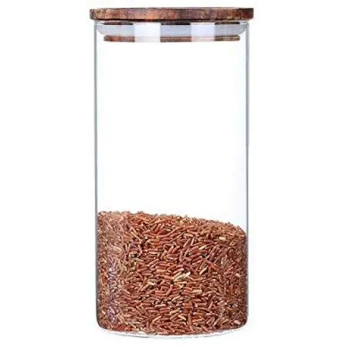 Storage Glass Jar for Food Storage with Airtight Wood Lids,Kitchen Canister,coffee jar,Spaghetti Pasta Jar,Flour Cereal Sugar Container,BPA Free (39floz)