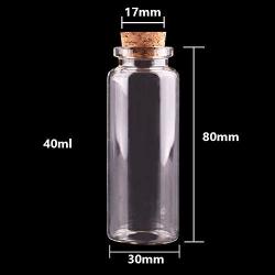 30x80x17mm 40ml Transparent Glass Spice Candy Bottles Jars Terrarium With Cork Stopper Container Compatible For Wedding Craft Gift,24pcs