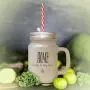Green Home Is Where The Story Begins Frosted Glass Mason Jar With Straw