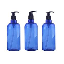 3PCS 500ml/17oz Blue Empty Plastic Press Pump Bottles Dispenser Refillable Shampoo Container Storage Pot Jar Vilas Holder with Random Pump for Shower Gel Lotion Toiletries