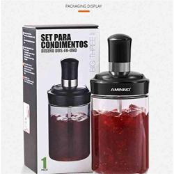 CSPFAIRY Food Grade Glass with Spoon Kitchen Spice Jars Seal Multifunction Solid Solution Seasoning Ketchup Bottle