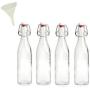 Viva Haushaltswaren - 4 Small Glass Bottles with Clip Closure, 250 ml (Square Shape) for self-Filling. Includes Funnel