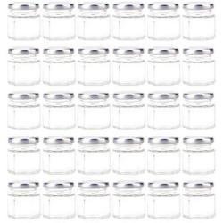 Tebery 30 Pack 1.5oz Mini Hexagon Glass Jars with Silver Plastisol Lined Lids for Spices, Honey, Canning, Gifts and Crafts