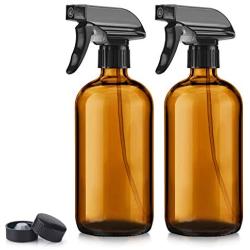 Titanker 2-Pack Spray Bottle, Amber Glass Spray Bottles, Empty Mist Spray Bottle Trigger Sprayer, Refillable 16oz Container for Essential Oils, Cleaning Solutions, Water (Brown)