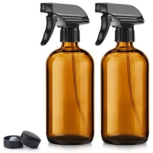 Titanker 2-Pack Spray Bottle, Amber Glass Spray Bottles, Empty Mist Spray Bottle Trigger Sprayer, Refillable 16oz Container for Essential Oils, Cleaning Solutions, Water (Brown)