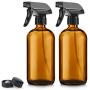 Titanker 2-Pack Spray Bottle, Amber Glass Spray Bottles, Empty Mist Spray Bottle Trigger Sprayer, Refillable 16oz Container for Essential Oils, Cleaning Solutions, Water (Brown)