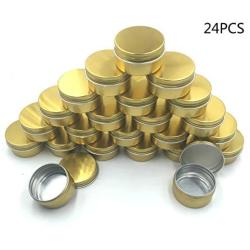 JM-capricorns 24 Pcs 1 Oz Tins Gold Small Aluminum Round Lip Balm Tin Storage Jar Containers with Screw Cap for Lip Balm, Cosmetic, Candles or Tea(Gold)