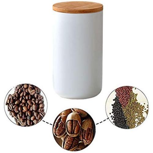 LEGOU Food Storage Jar, Tea Coffee Canisters,with Airtight Seal Bamboo Lid Ceramic Food Storage Canister for Serving Tea, Coffee, Spice and More,White,1100ml