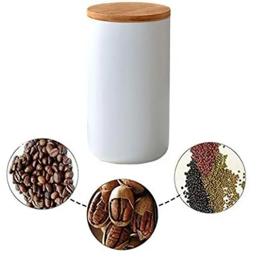 LEGOU Food Storage Jar, Tea Coffee Canisters,with Airtight Seal Bamboo Lid Ceramic Food Storage Canister for Serving Tea, Coffee, Spice and More,White,1100ml LEGOU Food Storage Jar, Tea Coffee Canisters,with Airtight Seal Bamboo Lid Ceramic Food Storage Canister for Serving Tea, Coffee, Spice and More,White,1100ml