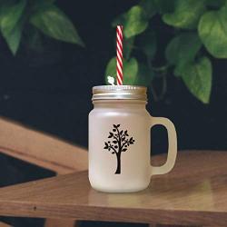 Brown Tree #3 Frosted Glass Mason Jar With Straw